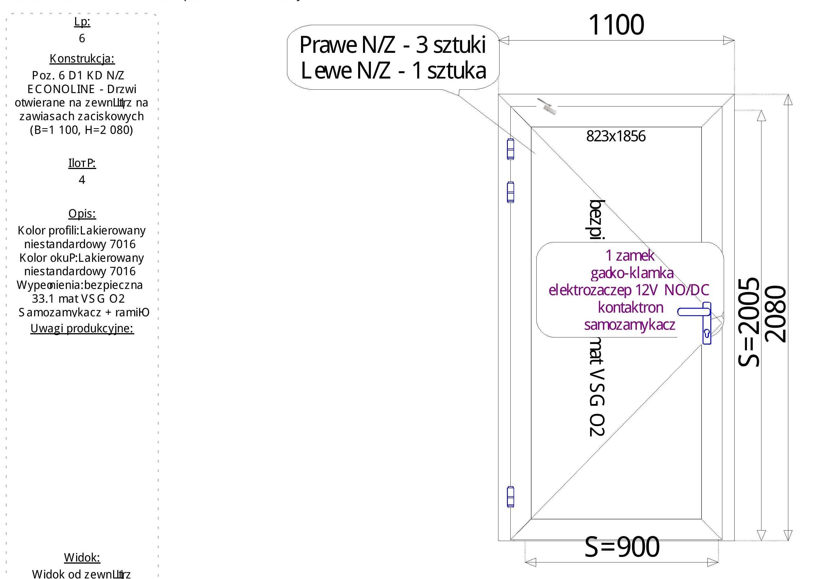 Drzwi Al 900x2005mm (1100x2080mm),RAL7016 szary, L i P, NOWE
