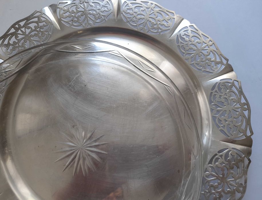 Antyk Vintage Duża Szwedzka Taca Ażurowa Plater. Taca Szklana Gratis !