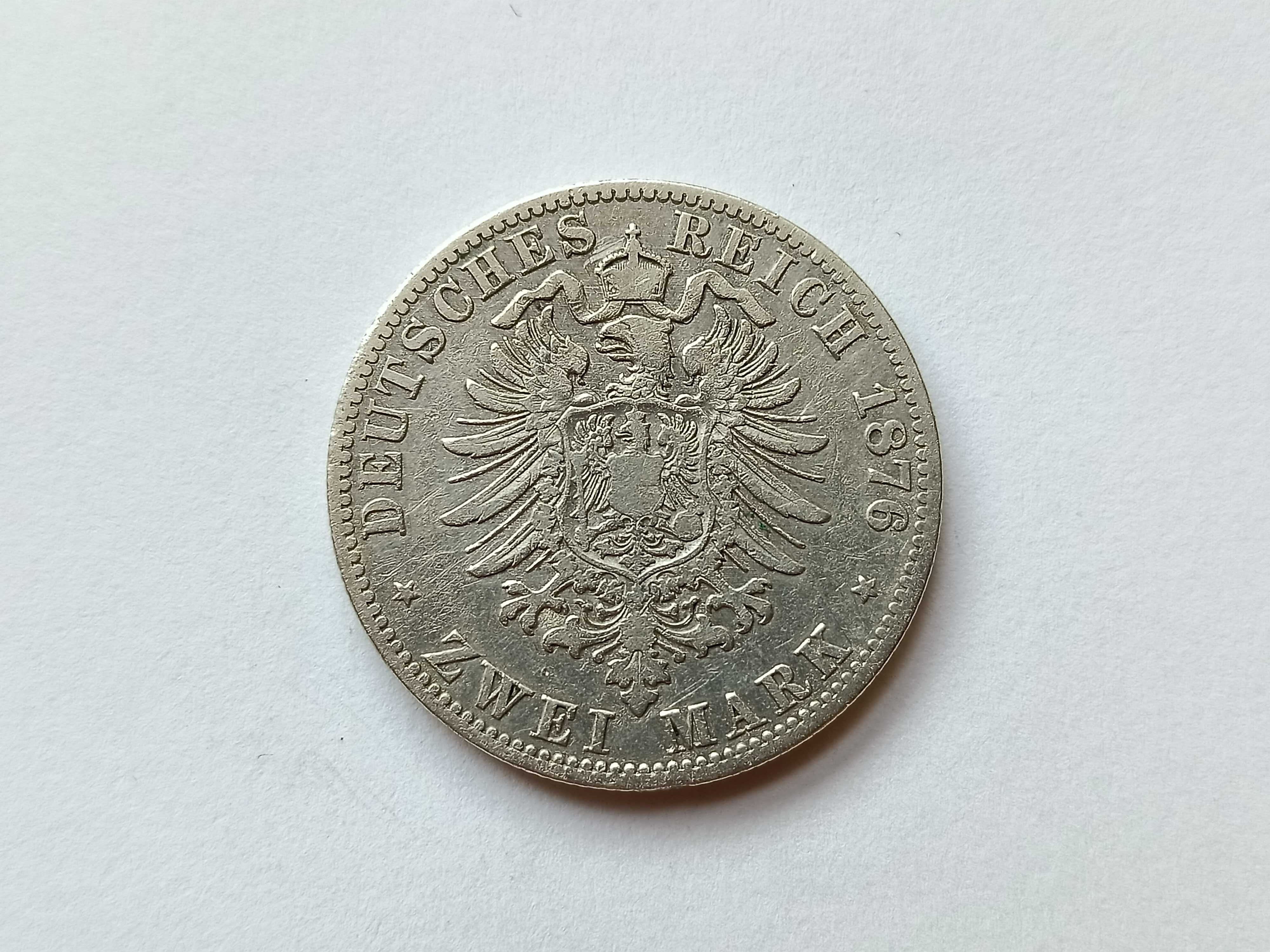 2 marki 1876 A Niemcy Prusy Wilhelm  l Stan 2 oryginał Srebro