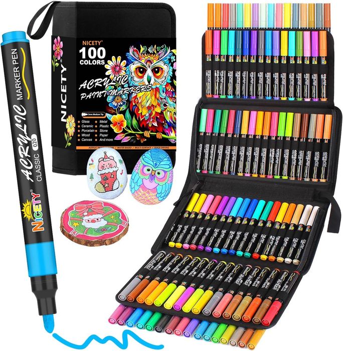 Markery Akrylowe NICETY – 100 kolorów (76 klasycznych + 24 metaliczne)