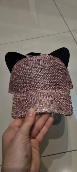 Nowa! Śliczna kociąt czapka z daszkiem cyrkonią pudrowy roż