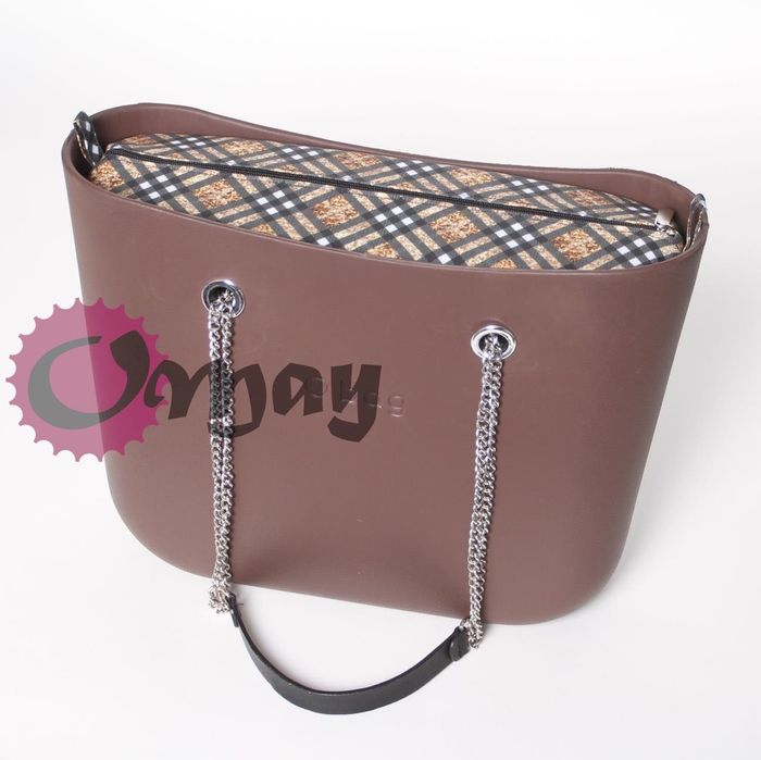 Piaskowy organizer do OBAG MINI krata beż czarny 2 kieszenie OMAY