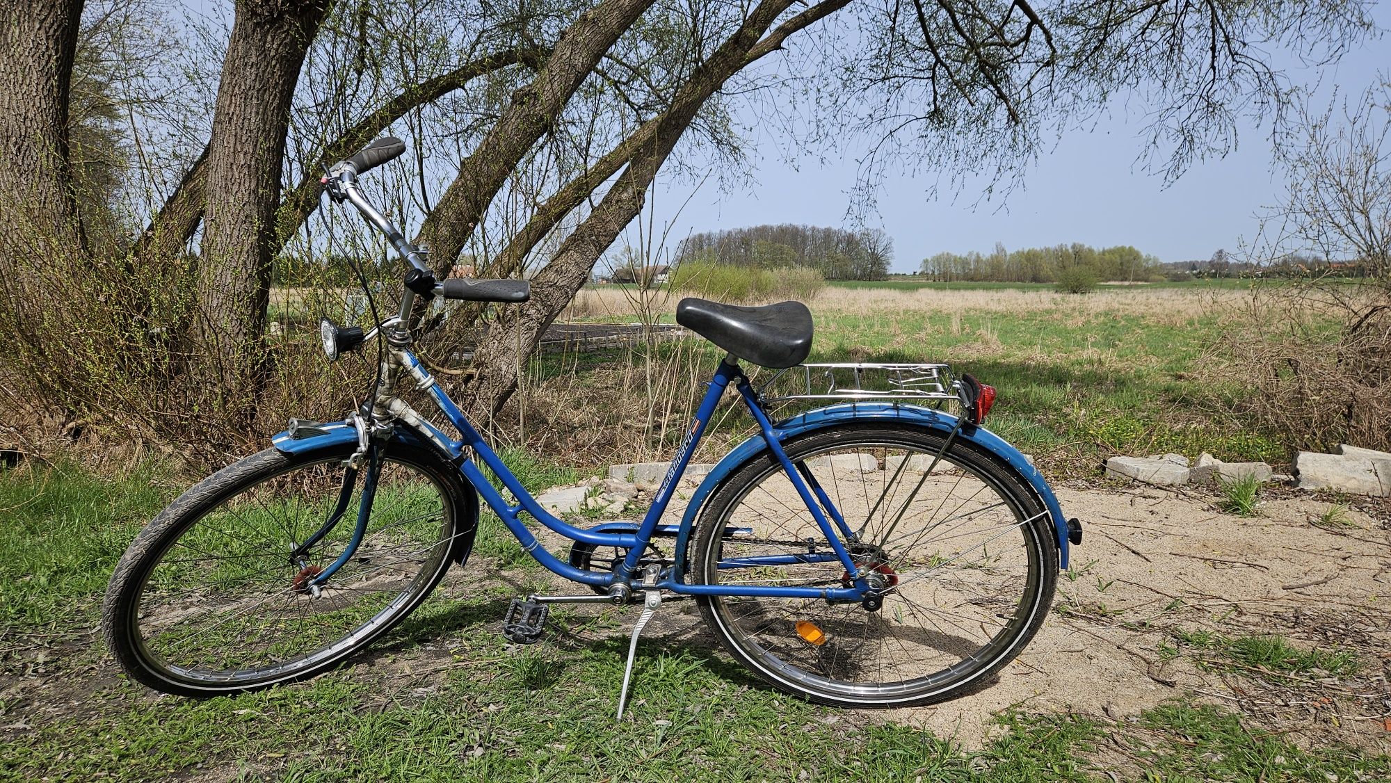 Rower miejski retro niebieski z bagażnikiem