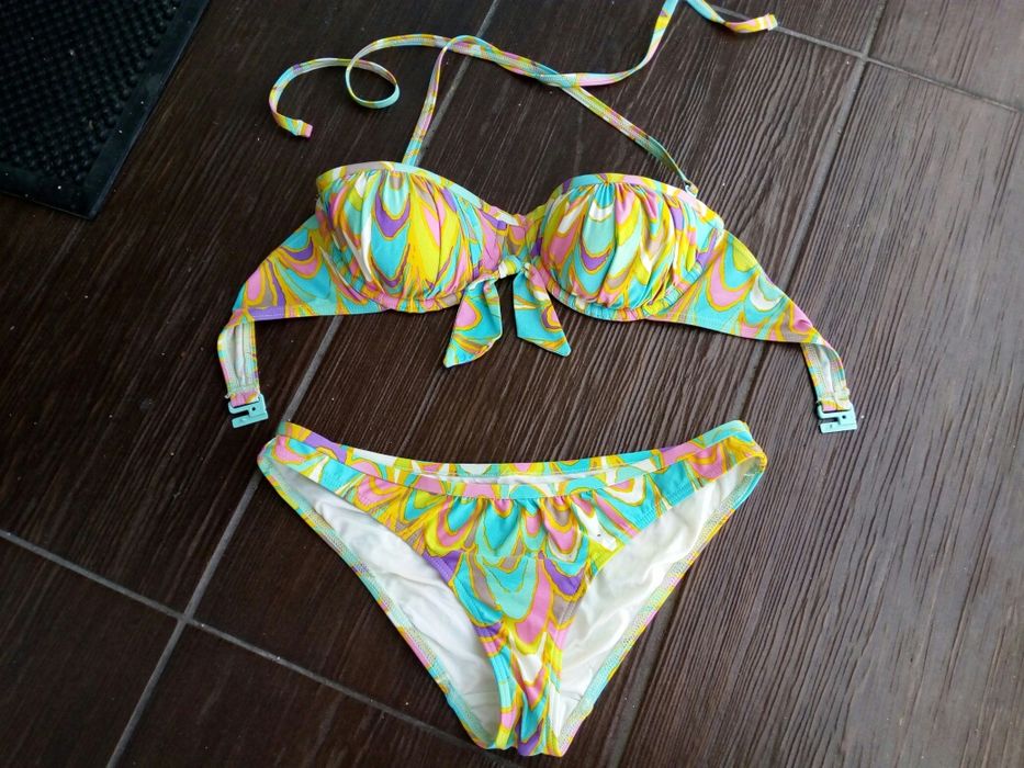 New Look bikini 70C 36 kostium kąpielowy strój kolorowy tropical neon