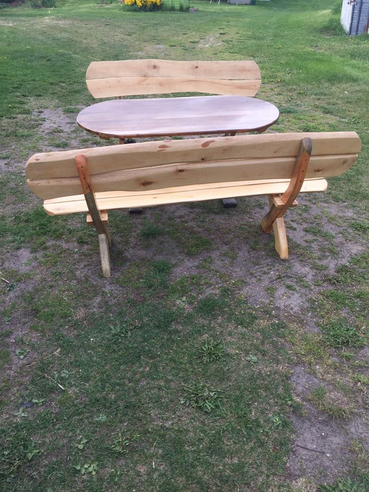 Meble ogrodowe komplet stol i dwie lawki