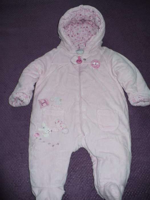 Śliczny Ciepły Kombinezon Niemowlęcy Różowy Welurowy 0-3 miesiące