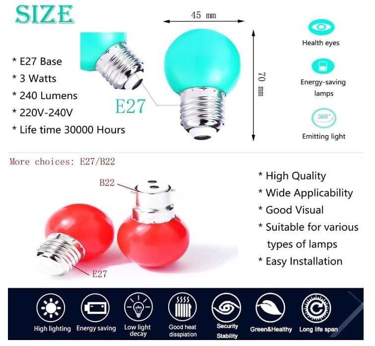 40x Zestaw Kolorowych Żarowek Led V-Too E27 3W Do Dekoracji
