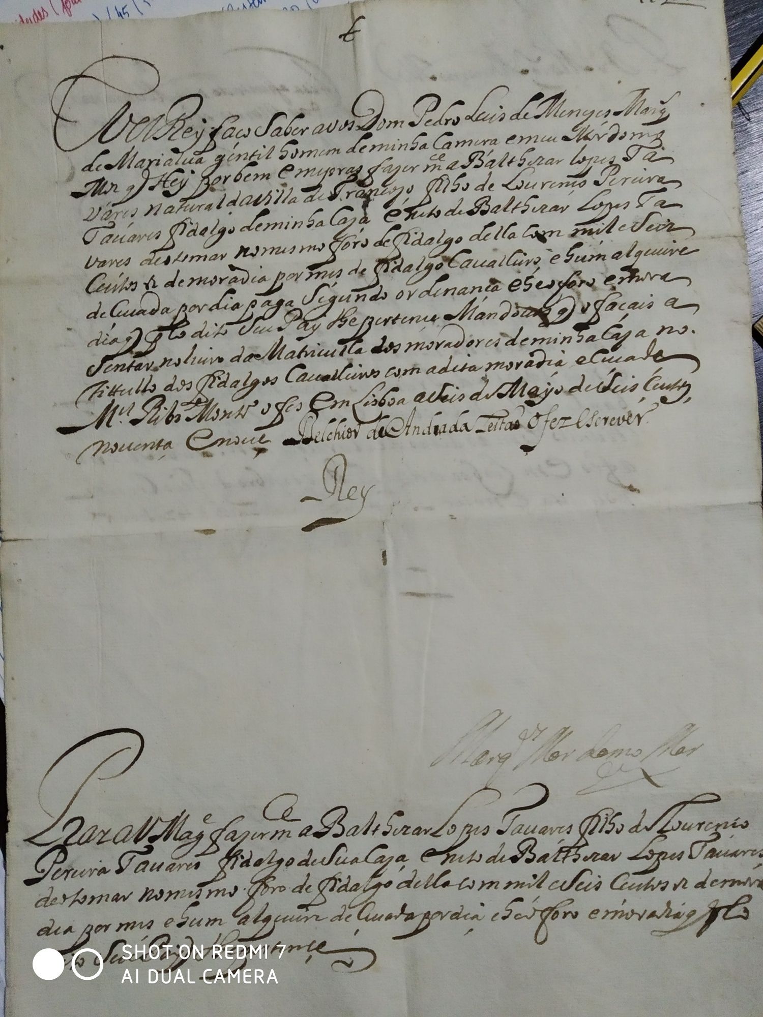 Manuscrito assinado pelo rei D. Pedro II De Portugal 1699.