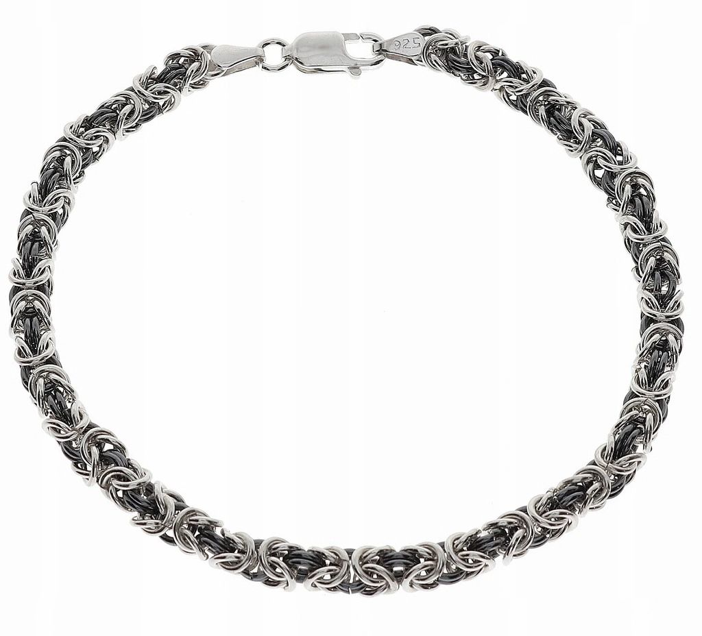 Bransoletka Srebrna Oksydowana Splot Królewski 4,50 mm pr 925 Grawer
