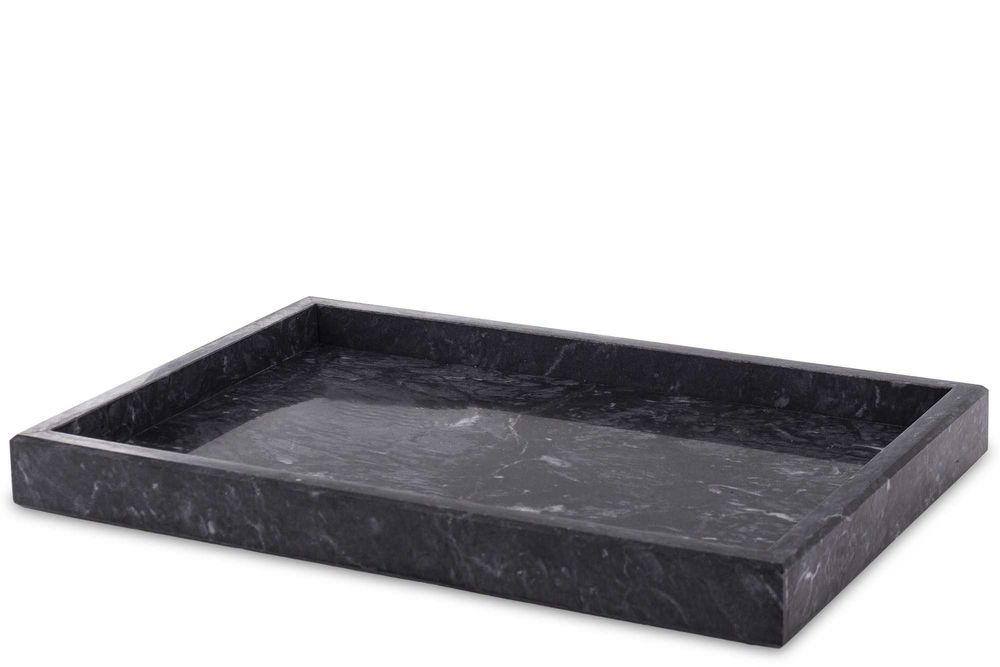 Taca dekoracyjna marmurowa ciężka ciemny szary 30x20 cm granit