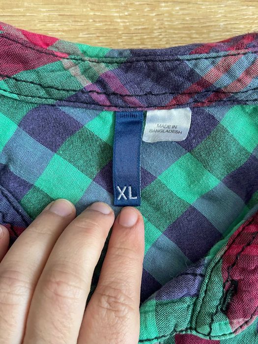 Camisa Flanela Axadrezada H&M XL Verde Vermelho Roxo