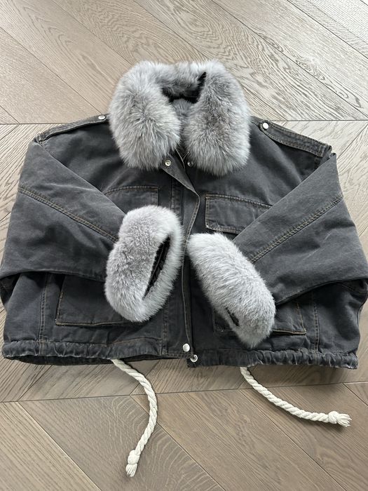 S/M/L kurtka oversize jeansowa z odpinanym lisem naturalnym