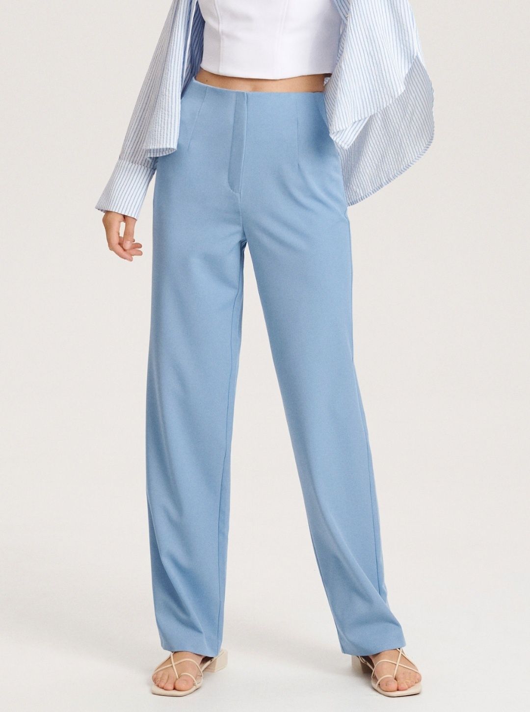 Szerokie spodnie Reserved luźny krój błękitny niebieski