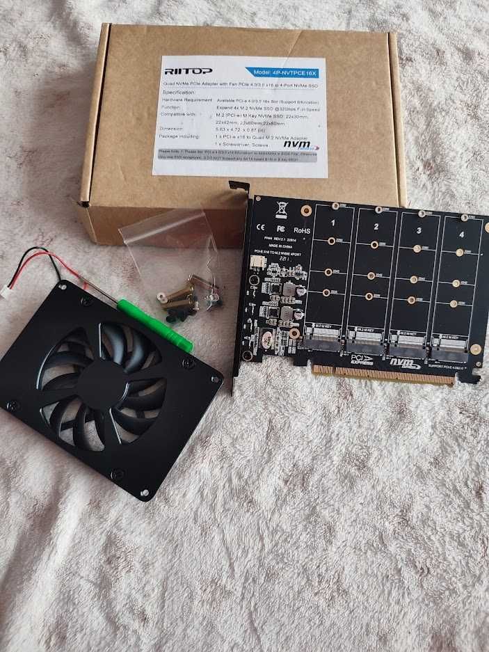 Adapter Quad NVMe PCIe, RIITOP 4 porty M.2 NVMe SSD