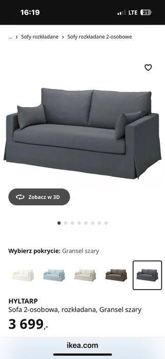 Sofa 2 osobowa rozkładana HYLTARP ikea mało używana