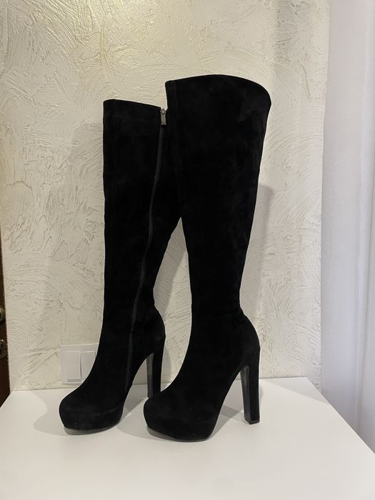 Чоботи ботфорти сапожки високі шкіряні зимові демісезон замш