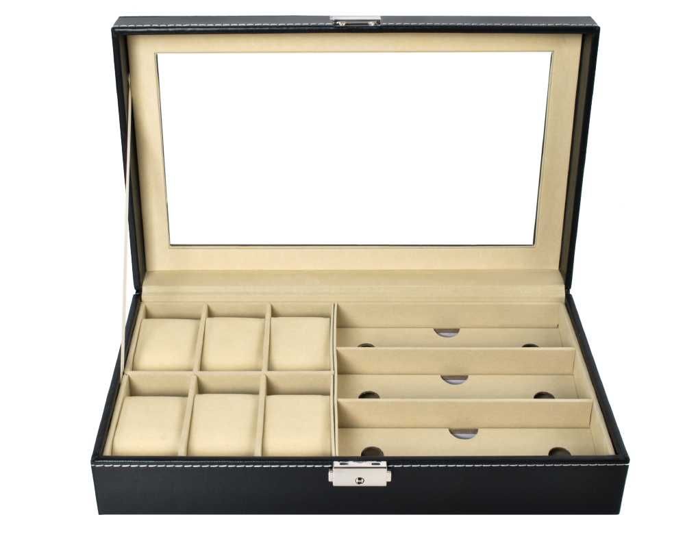 Organizer Szkatułka na Zegarki Okulary Pudełko Etui Prezent Eleganckie