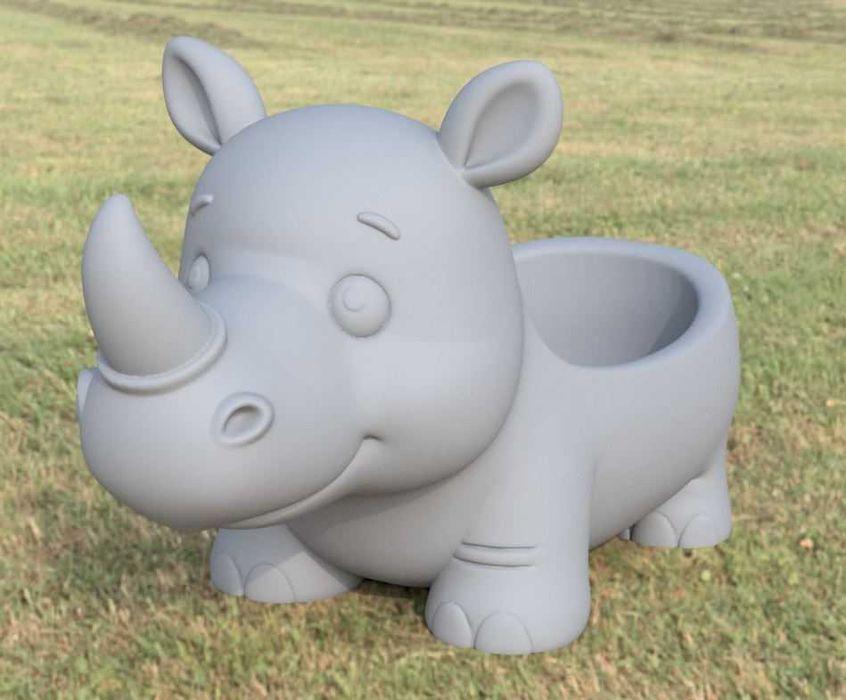 Vaso/Suporte Rinoceronte Fofo 3D | Decoração Safari Animal