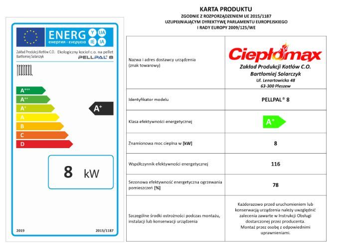 Kocioł piec 8kW slim z podajnikiem na pellet DOTACJA Pellpal lista ZUM
