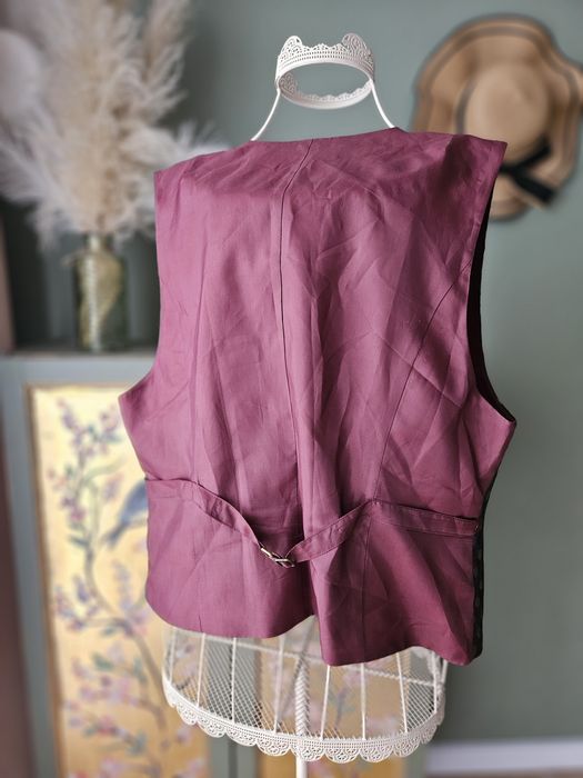 Burgundowa Kamizelka damska Retro Bordowa w Listki/Krople Złote Guziki