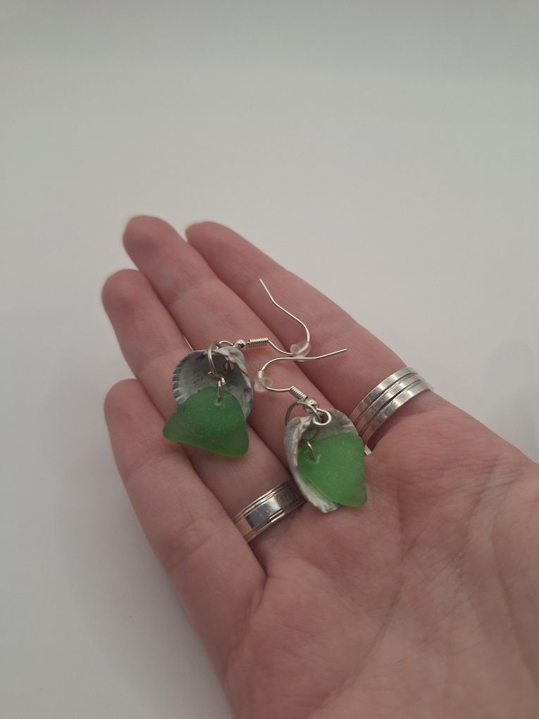 Kolczyki sea glass morskie szkło muszelki biżuteria morska