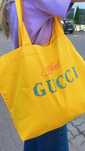 Torba plażowa zakupowa shopper I feel .. Gucci żółta , cyrkonie