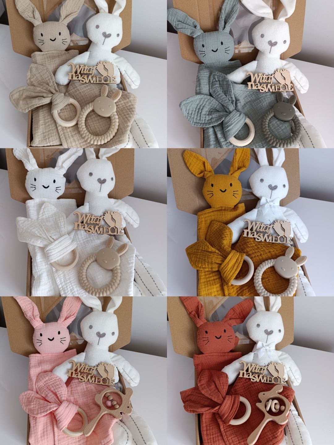 Zajączkowy zestaw muślinowy prezent babybox babyshower narodziny