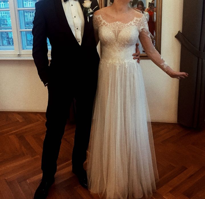 Anne mariee Elegancka suknia ślubna z jedwabiu i francuskiej koronki