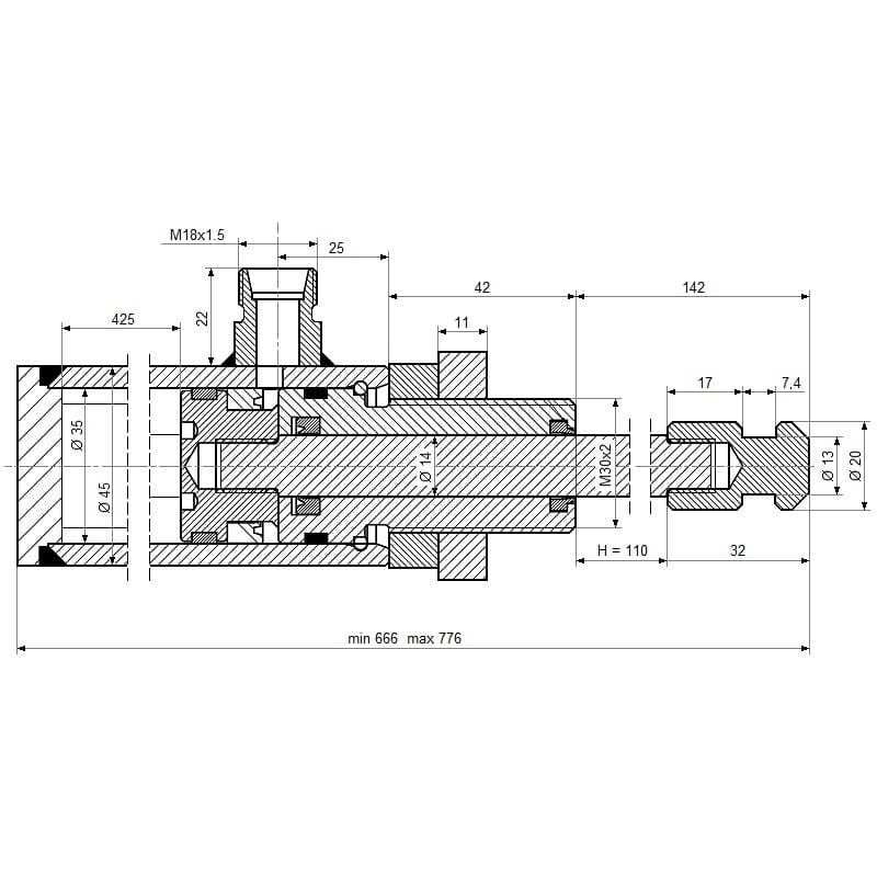 Cylinder hydrauliczny do wozu asenizacyjnego z sprężyną gazową