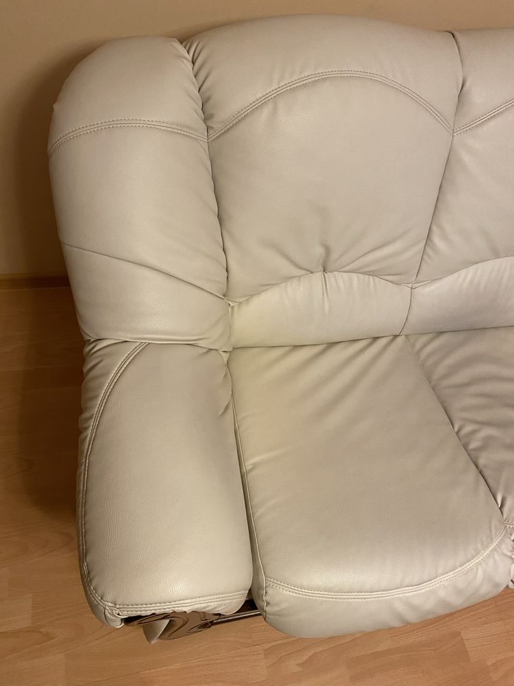 Wypoczynek 3+2+1 z funkcją spania/kremowa ekoskóra