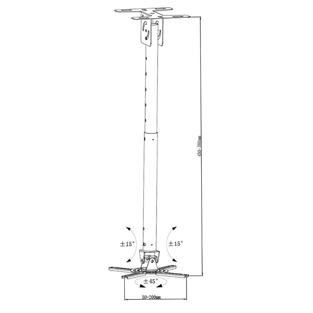Uchwyt sufitowy podwieszany do projektora 45-76cm 15KG P-107B czarny