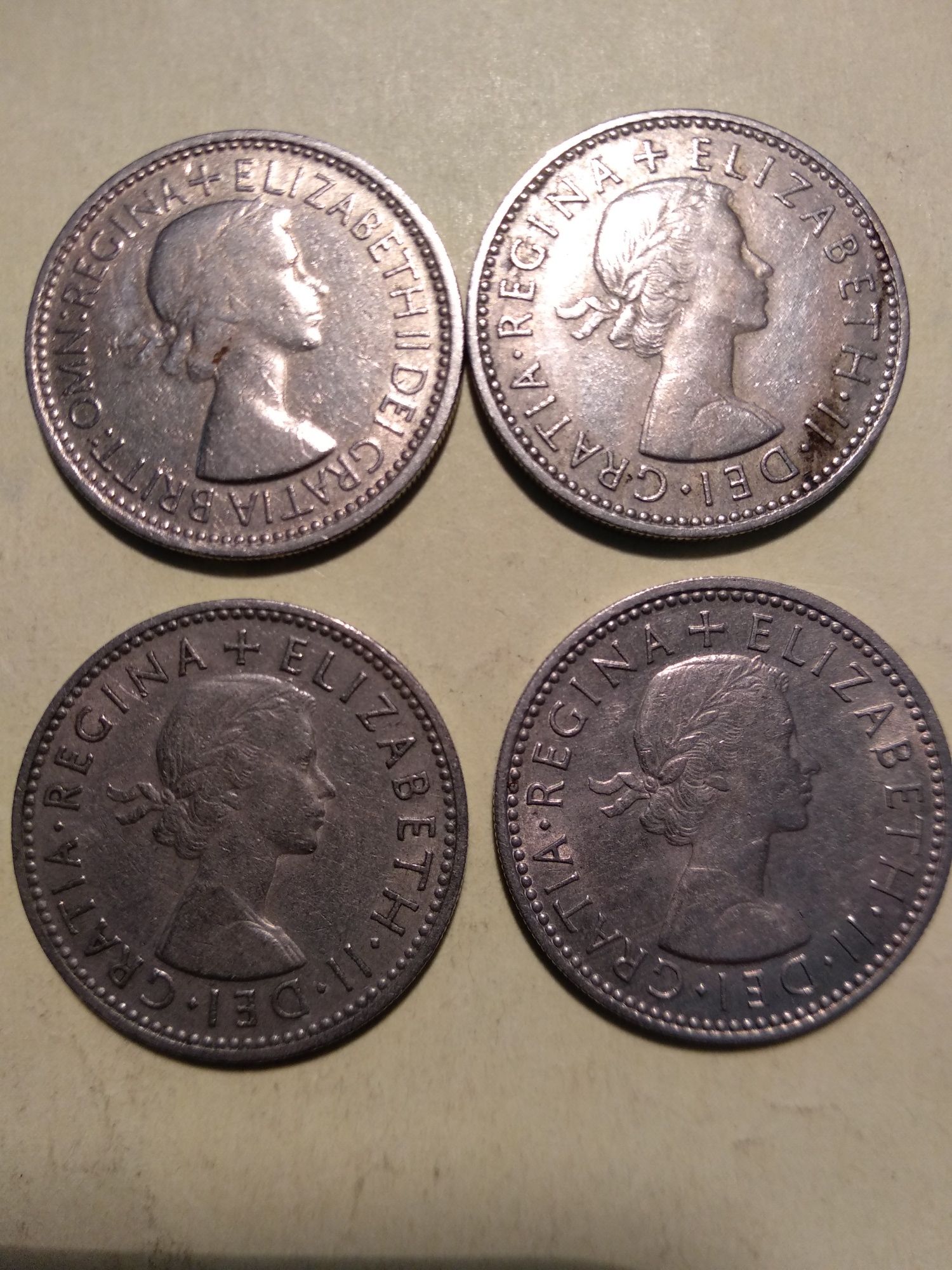Moedas de 1 Shilling 1953/59/61/63 Inglaterra