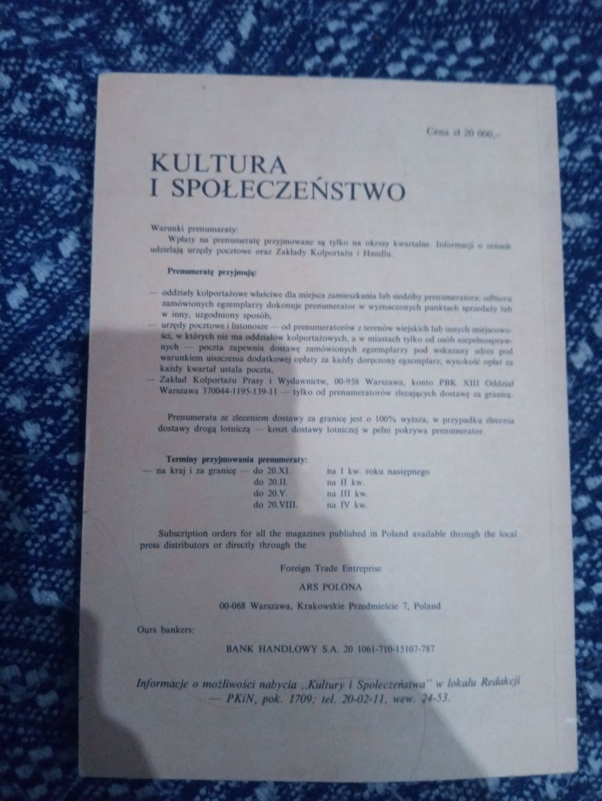 Kultura i społeczeństwo tom XXXVI