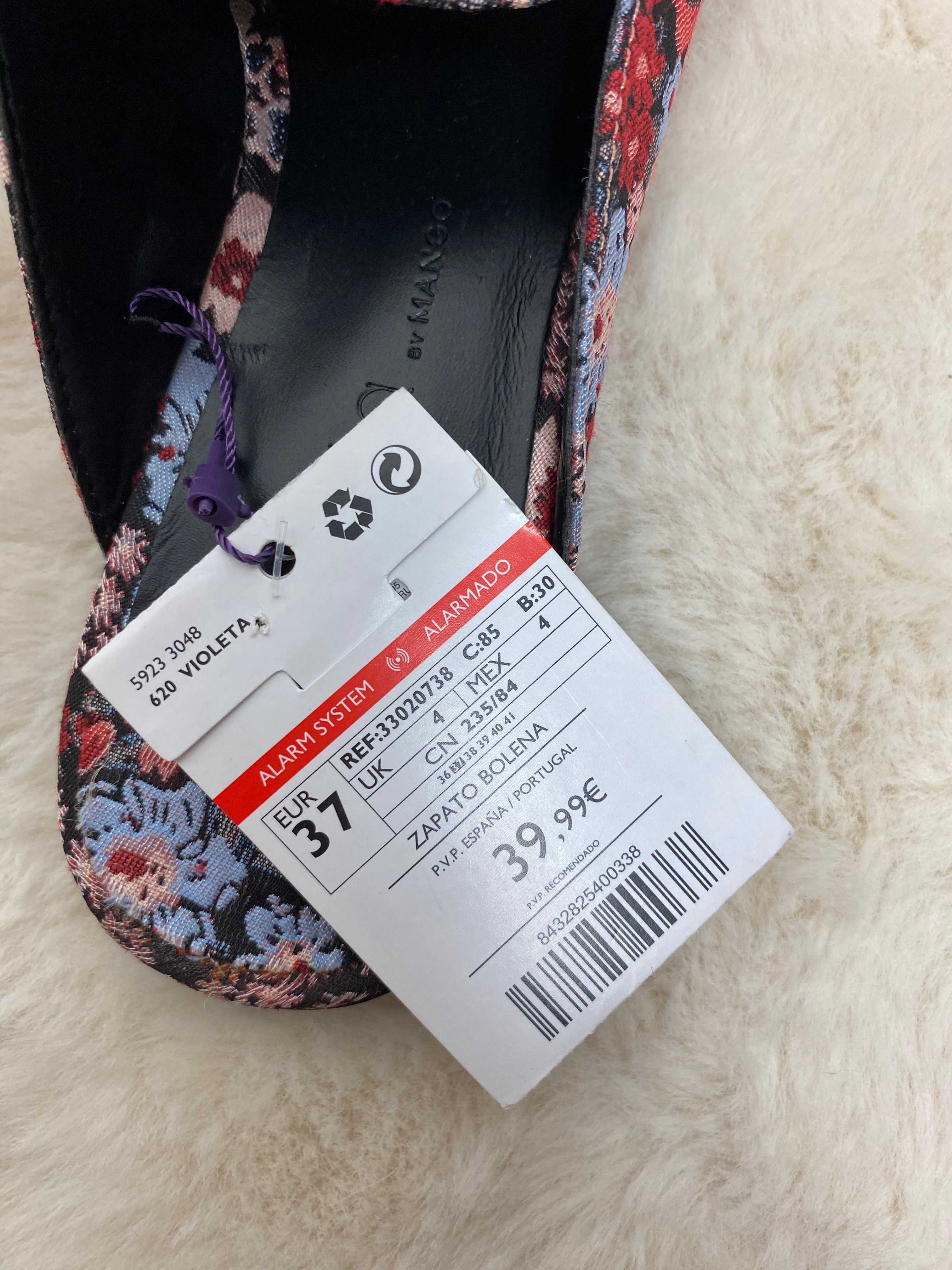 Nowe buty damskie klapki mule w kwiaty wzory 37 Mango odkryty tył