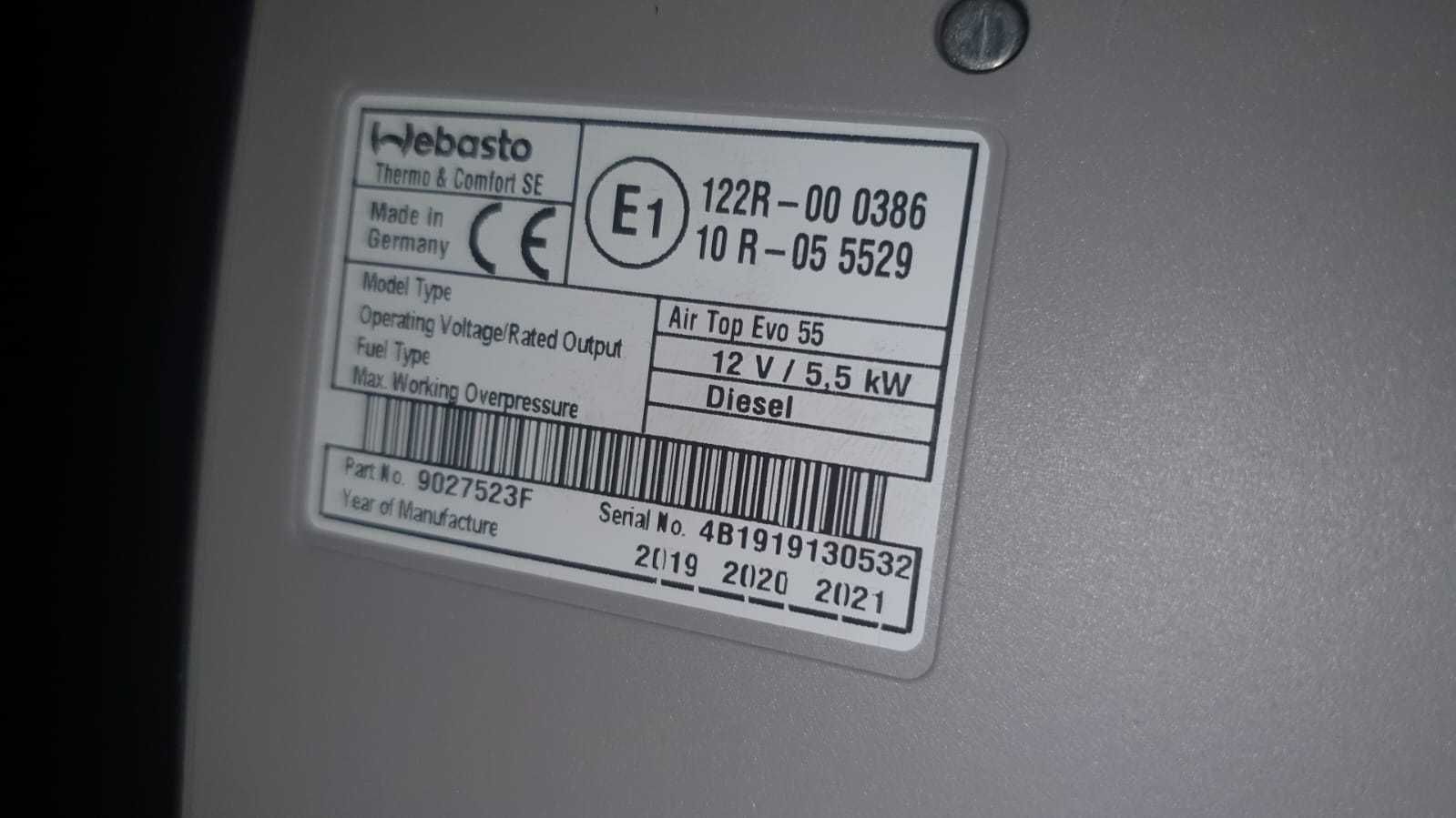 Ogrzewanie postojowe webasto air top evo 12V 55 5,5kw 230godz jak Nowe