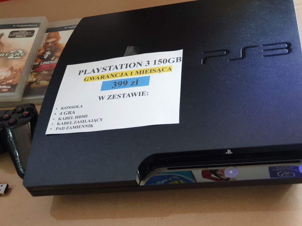 PlayStation 3 150GB + HDMI + 4 gry, stan DBD_ SKLEP STRUMIEŃ
