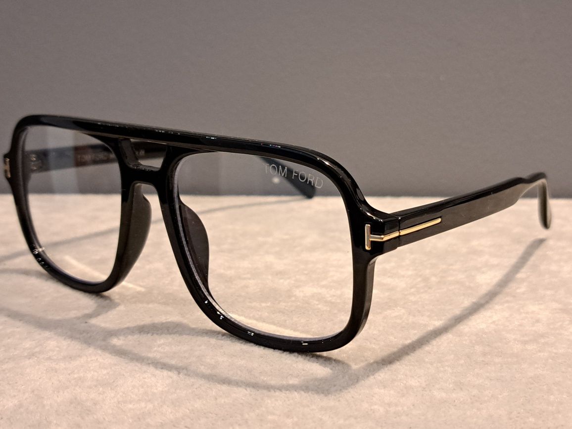 TOM FORD czarne duze okulary zlote logo zerówki oprawki FALCONER