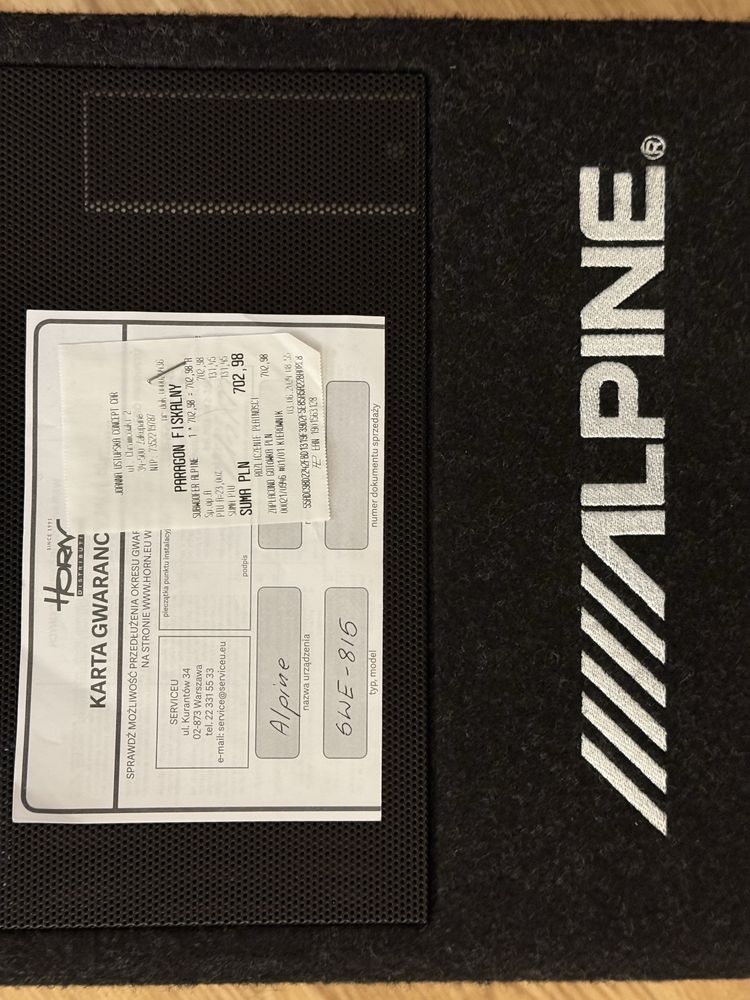Subwoofer ALPINE SWE-815+pilot