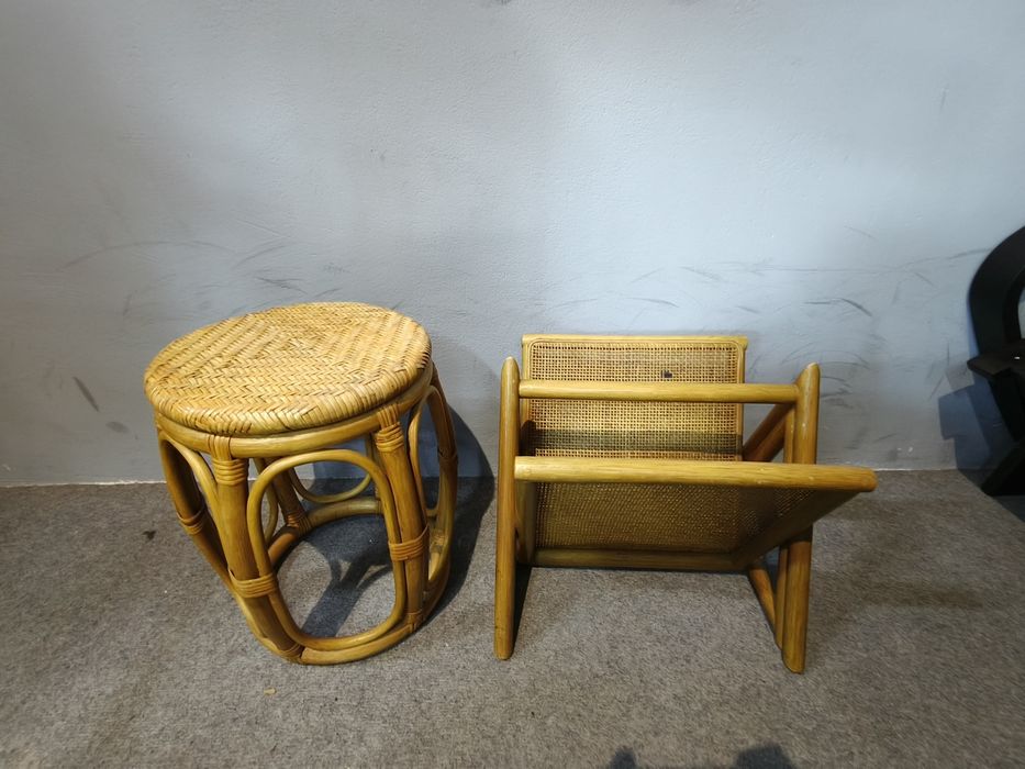 Taboret/pufa oraz gazetownik rattanowy / wiklinowy