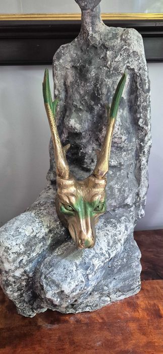 Rzeźba z drewna poroże lis z rogami trofeum dekor popart surrealizm