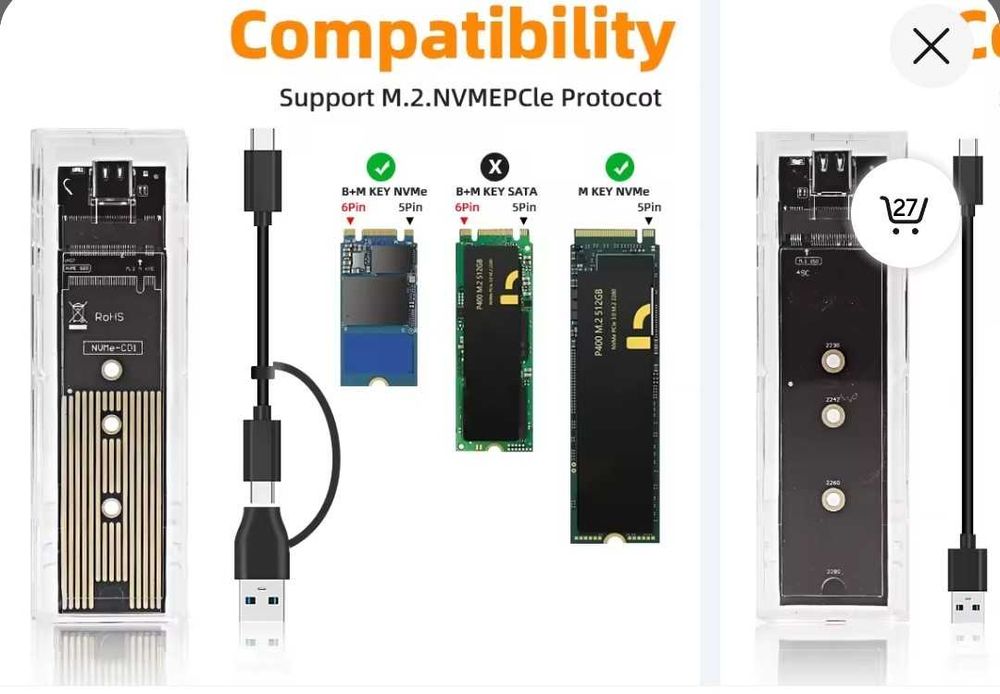 Накопичувач SSD Samsung 870 EVO Micron M600 Зовнішня кишеня для M.2