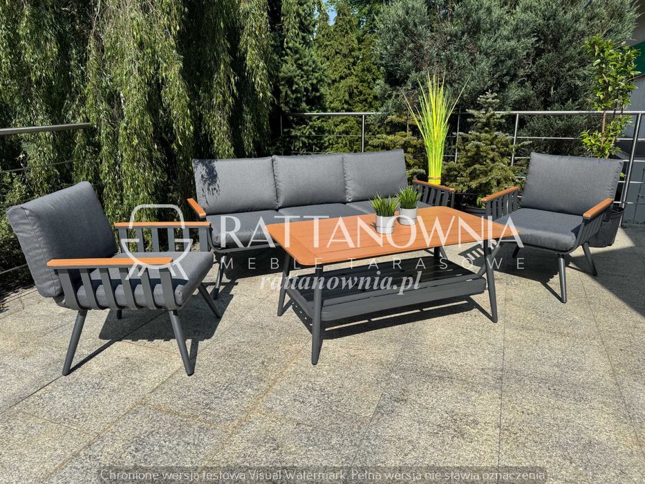 Komplet Mebli Ogrodowych Aluminiowy Zestaw na Taras Antracyt WYPRZEDAŻ