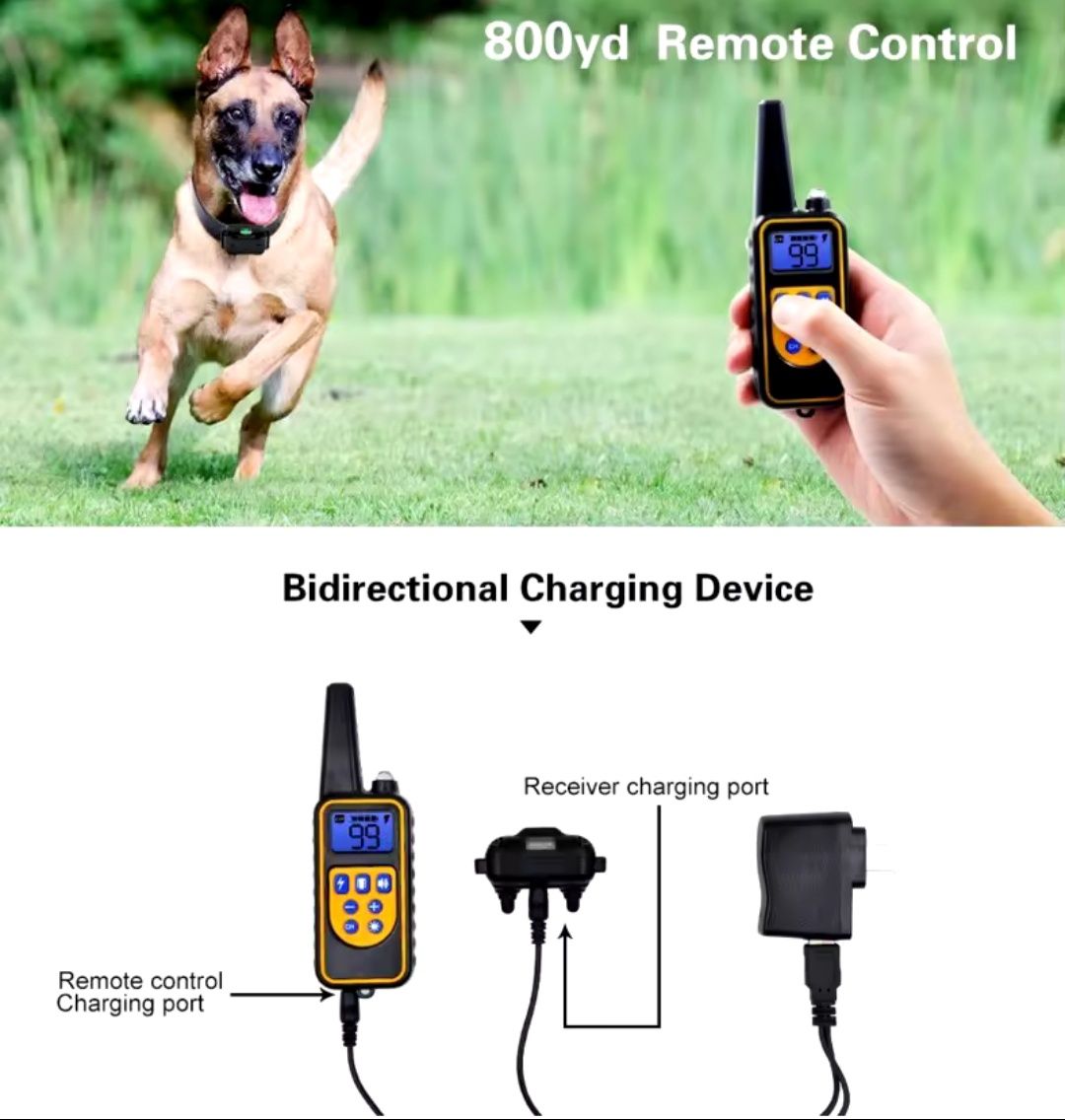Coleira de Adestramento p/ Cães + Comando – Multifunções alcance 800M