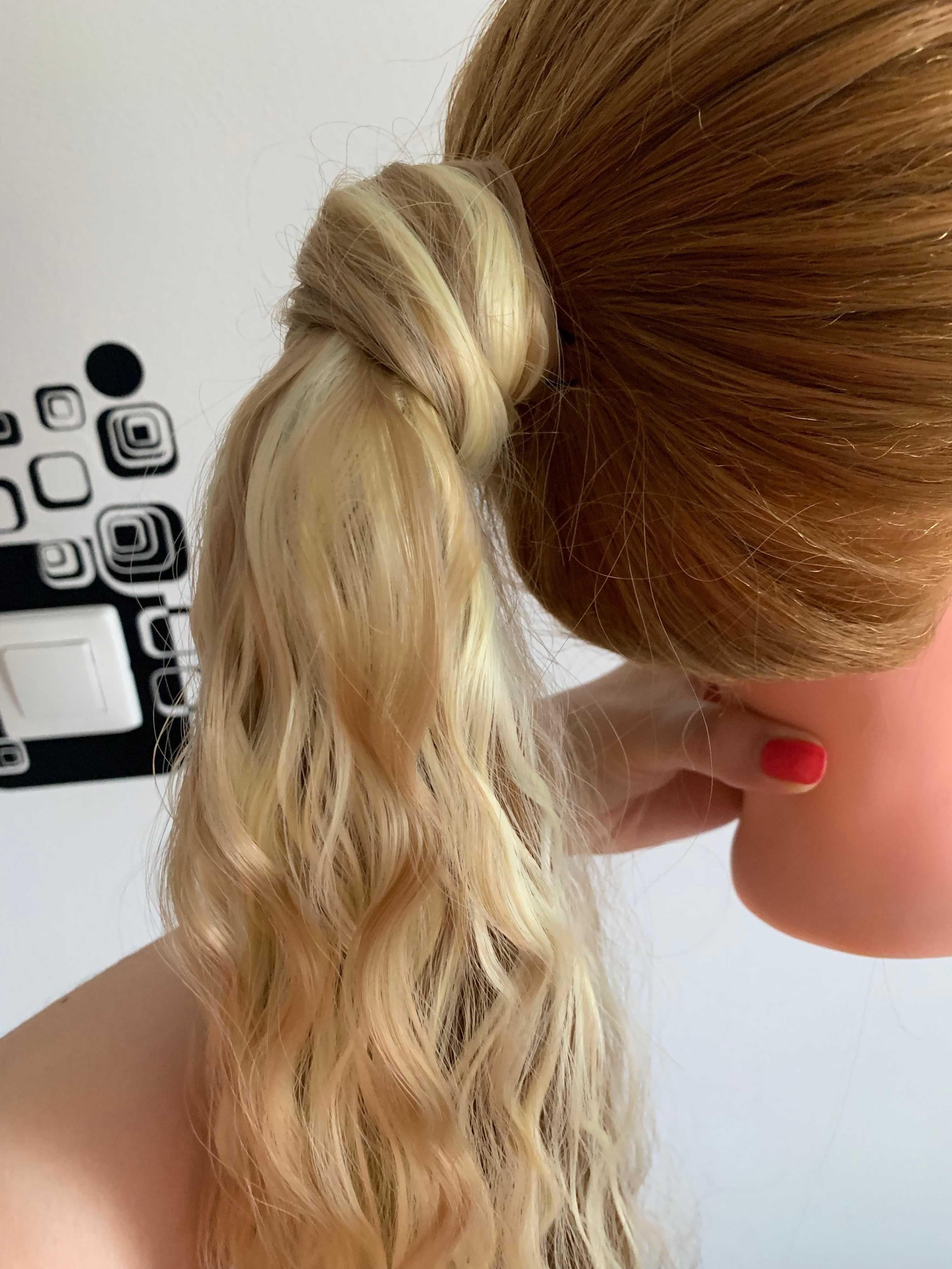 Doczepiany kucyk mix ciemny i jasny blond pasemka falowany długi 60 cm