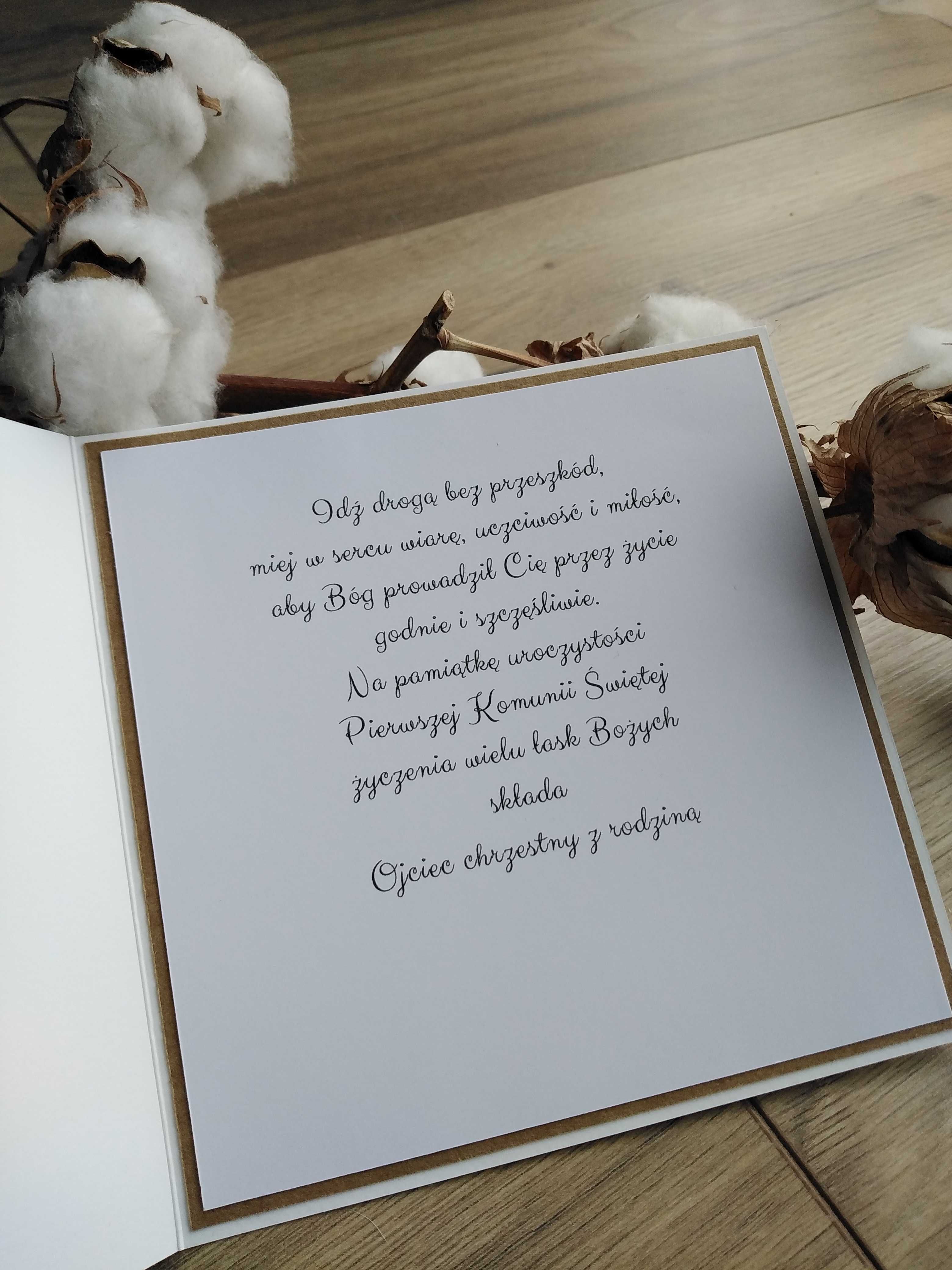 Kartka na Pierwszą Komunię Świętą. Ręcznie robiona. Personalizowana