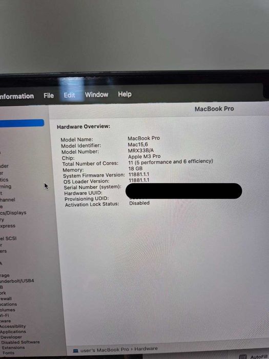 MacBook Pro (Late 2023) M3 Pro 11/14‑core, 18GB, 512SSD. Space Black