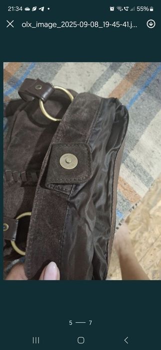 Замшева сумка з кожаними ручками,коричневого кольору