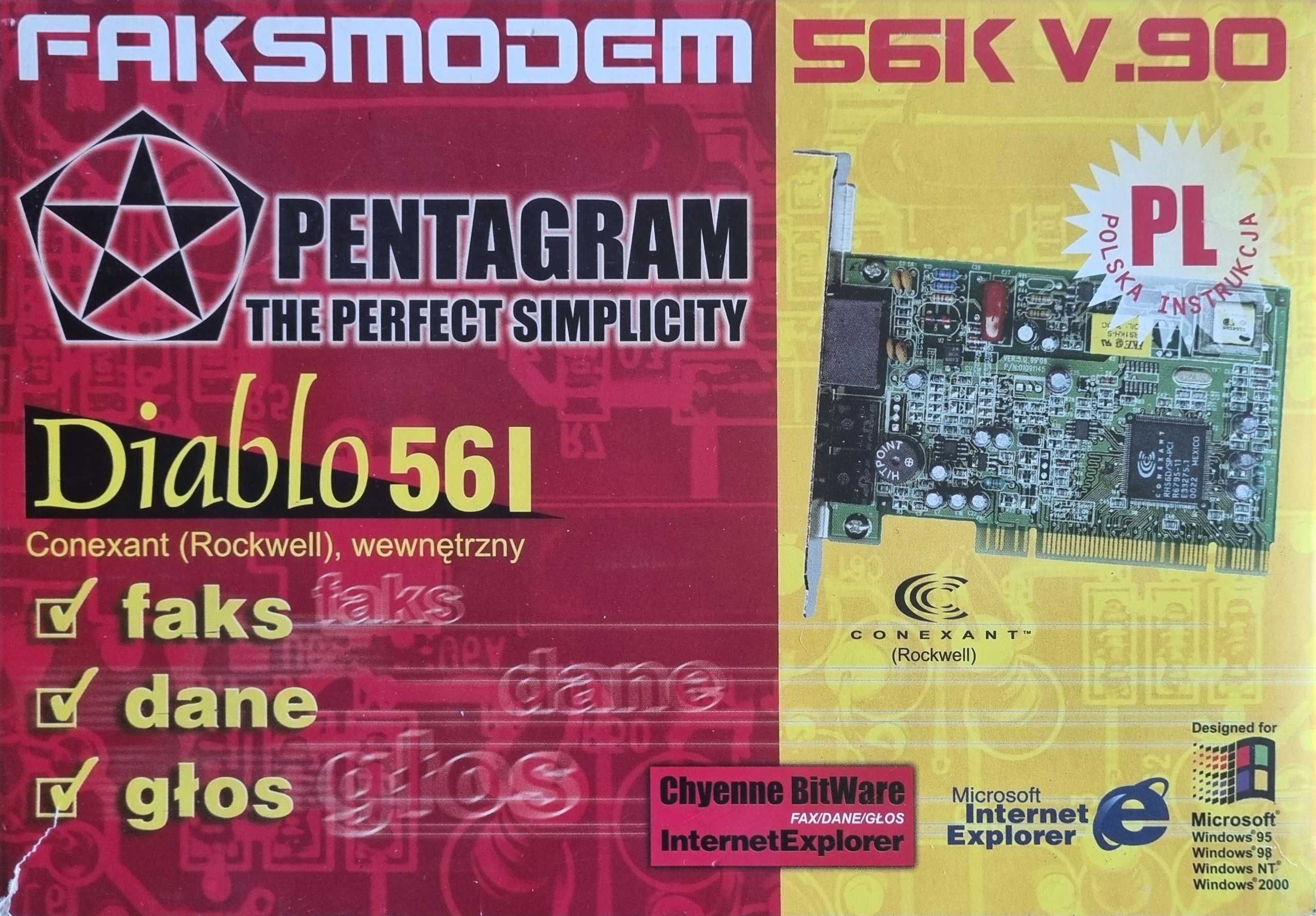 Karta FAX modem do komputera Pentagram Diablo 56I V.92 PCI.