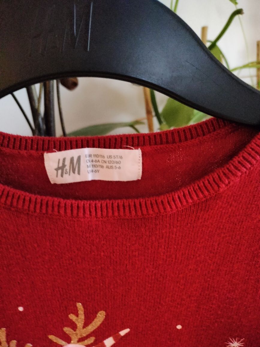 Bordowy sweterek H&M 100/116 świateczny