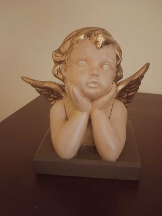 Decoração Clássica Natal Anjo Querubim com aplicação de folha de Ouro